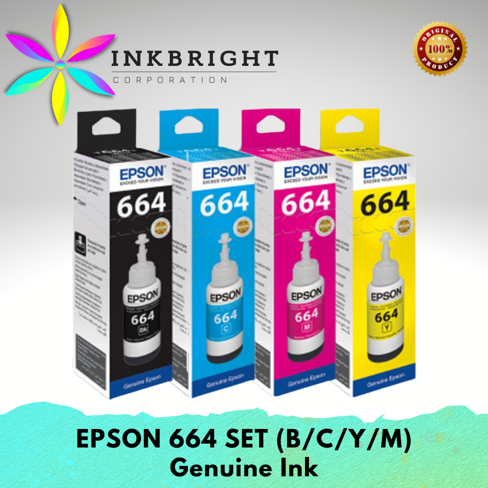 Original Epson Ink 664 Black Cyan Yellow Magenta Set (T664) - FOR PRIN ...