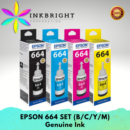 Original Epson Ink 664 Black Cyan Yellow Magenta Set (T664) - FOR PRINTER L210 L100 L120 L220 L130 L1300 L555 L382 L360