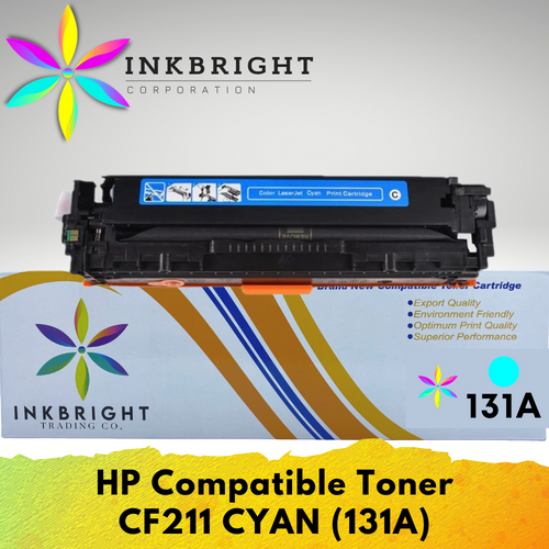 InkBright CF211A Cyan Toner Cartridge for Printer Laserjet Pro 200 (211a CF 211 CF211)