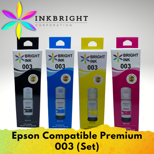 InkBright 003 SET Black Cyan Yellow Magenta Epson Compatible - FOR PRINTER L1110  L3100  L3101 L3110  L3150  L5190 L3250 L3256 L3156 L3210 276