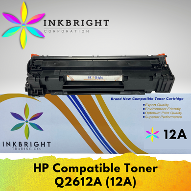 InkBright Q2612A Toner Cartridge For Printer 1120 1010 1020 3015 M1319F LBP-2900 and more (2612A 12A)